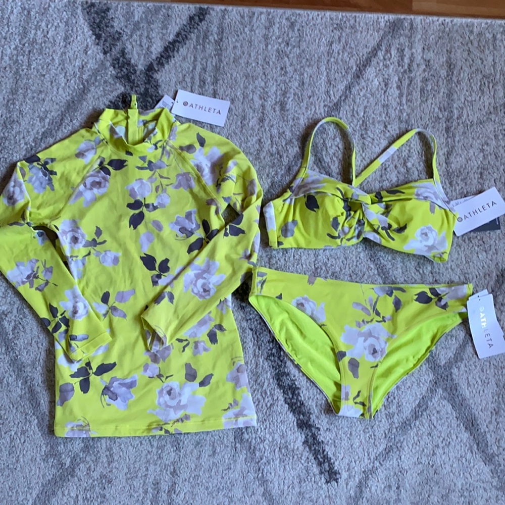 NWT Athleta 3 pc bikini set with rash guard